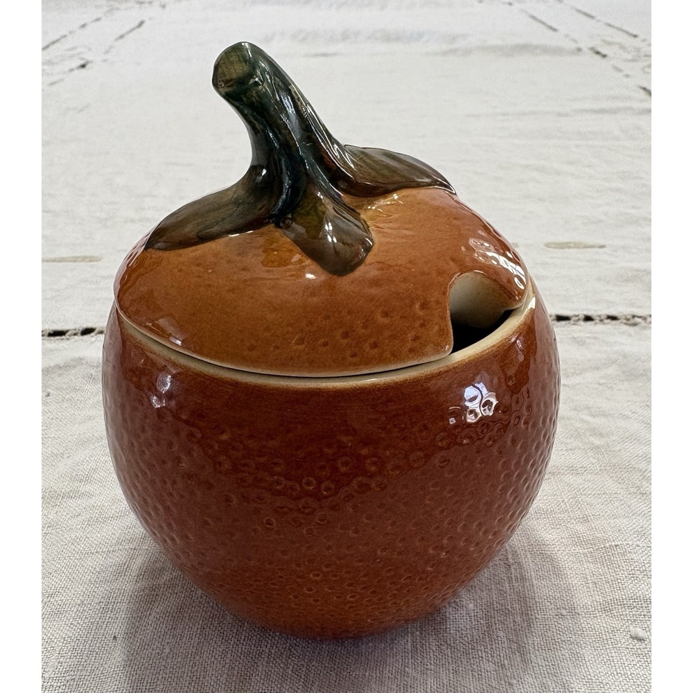 VTG Ceramic Orange Sugar -Jam-  Jelly Bowl  Lid Excellent Condition West Germany